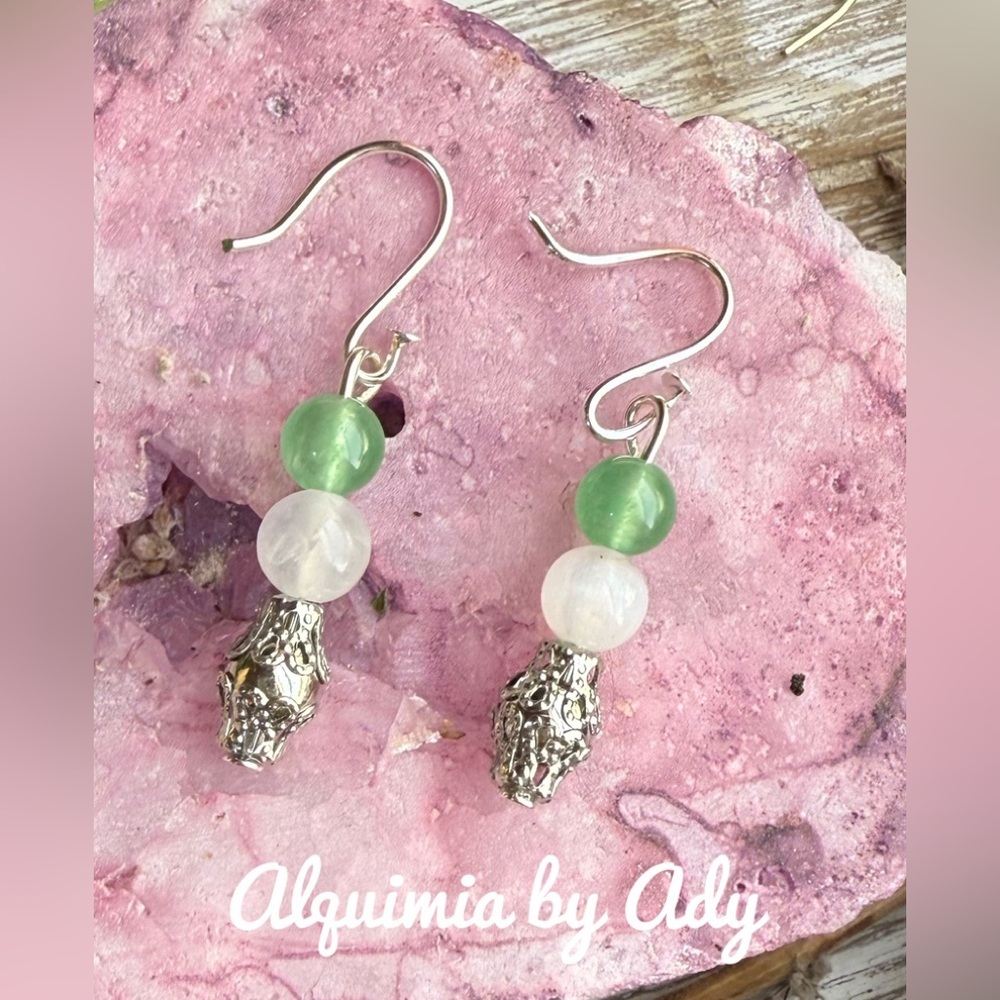Selenite & Aventurine Silver Beaded Earrings — Light & Calm Drops